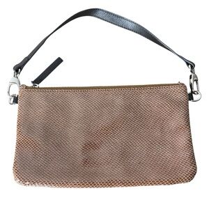 DANIER Tan Leather Snakeskin Pattern Evening Shoulder Bag Brown Strap *Flaw*